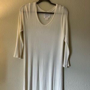 Anthropologie Ivory Ribbed Scoop-Neck Long Sleeve Dress